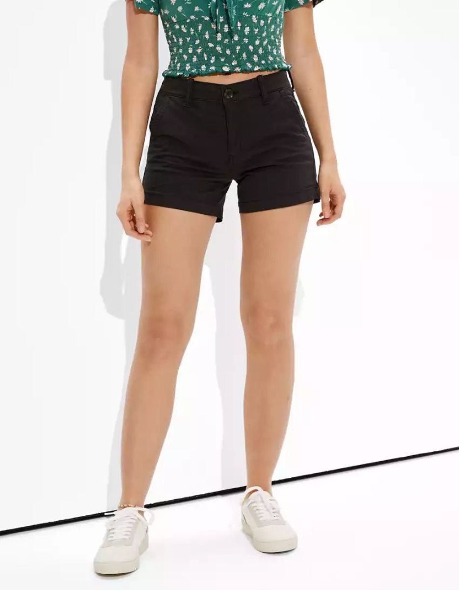 Shorts American Eagle AE Khaki Midi Noir Femme | GEX-12429380